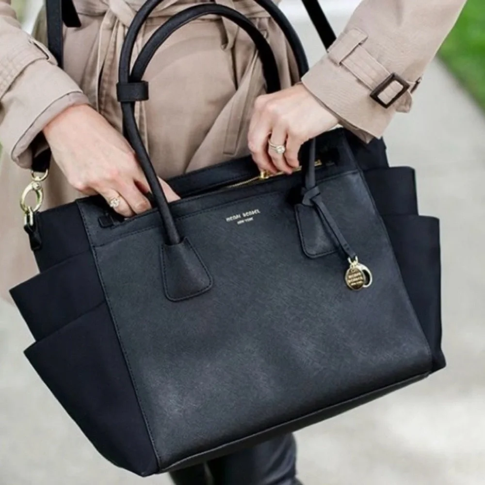 Henri Bendel West 57th Black Leather Diaper Bag - Picture 1 of 13